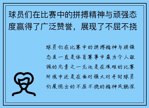 球员们在比赛中的拼搏精神与顽强态度赢得了广泛赞誉，展现了不屈不挠的体育风采