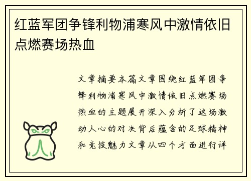 红蓝军团争锋利物浦寒风中激情依旧点燃赛场热血