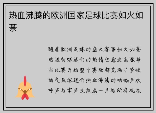 热血沸腾的欧洲国家足球比赛如火如荼