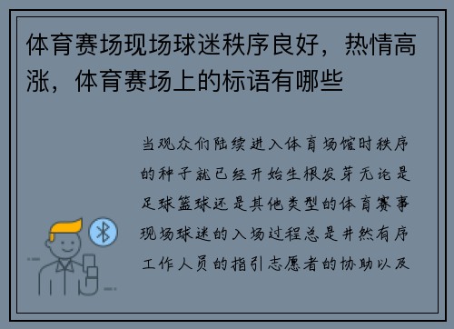 体育赛场现场球迷秩序良好，热情高涨，体育赛场上的标语有哪些