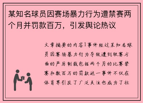 某知名球员因赛场暴力行为遭禁赛两个月并罚款百万，引发舆论热议